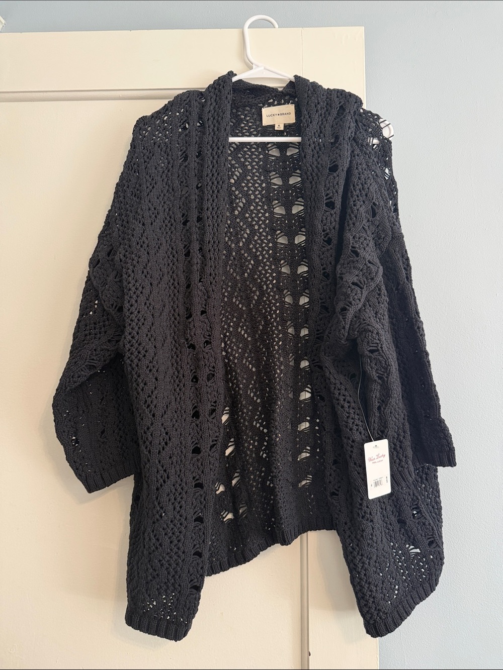 NWT Lucky Brand Black Openwork Knit Cardigan
